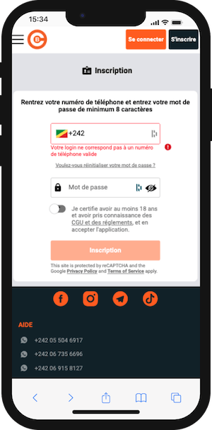congo bet inscription sur mobile