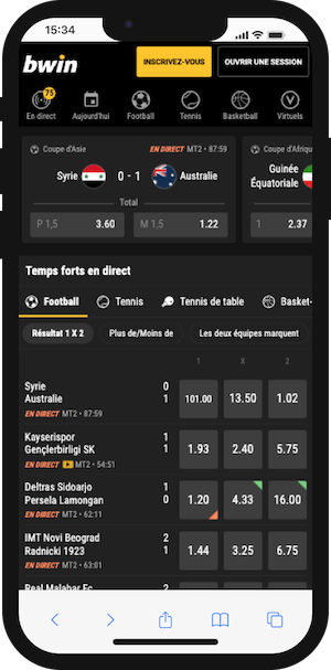 bwin accueil sur mobile