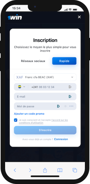 1Win gabon inscription
