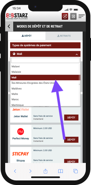 888starz mali paiements sur mobile
