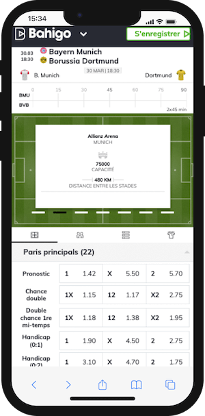 cotes bayern munich vs dortmund sur bahigo