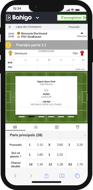 cotes dortmund vs psv avec bahigo