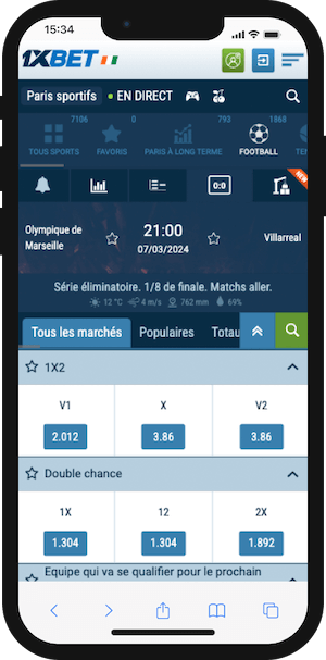 cotes om vs villarreal sur 1xbet