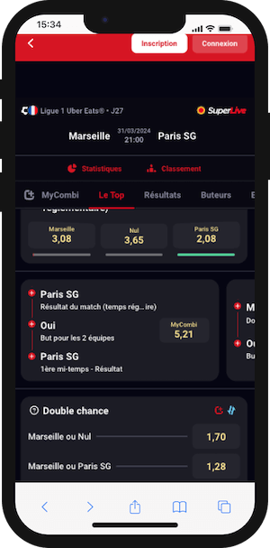 cotes om vs psg sur betlcic