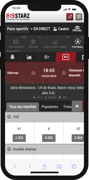 cotes villarreal vs marseille sur 888starz