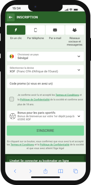 linebet inscription sur telephone