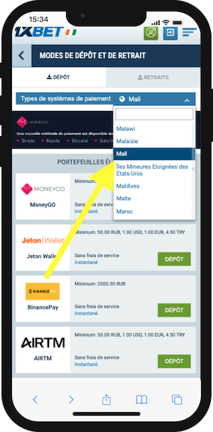 1xbet mali paiements