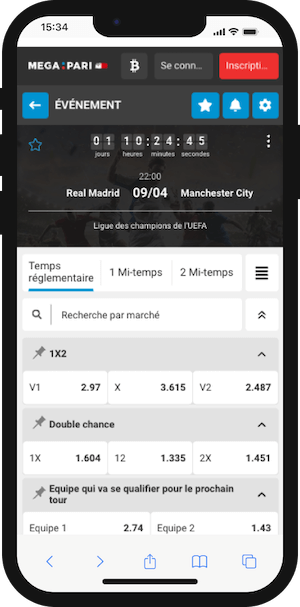 cotes real madrid vs man city sur megapari