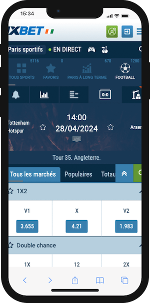 cotes tottenham vs arsenal sur 1xbet