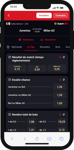 cotes juventus vs ac milan sur betclic