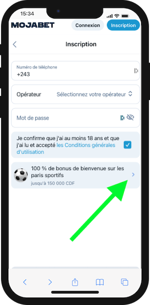 mojabet inscription sur smartphone