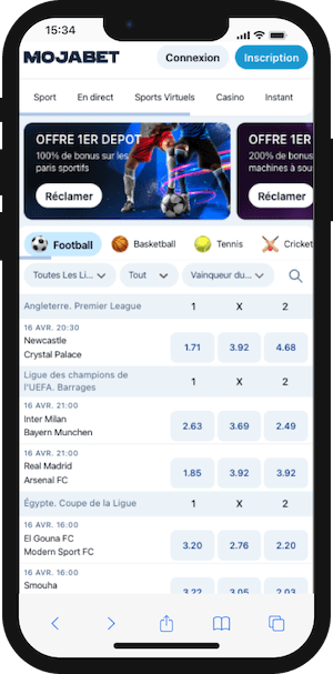 version mobile du site mojabet sur telephone