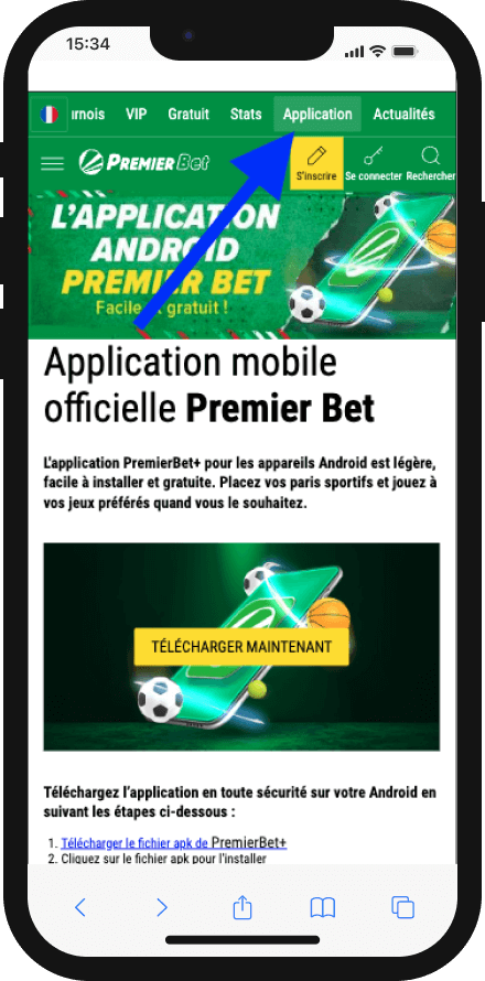 cliquez sur application