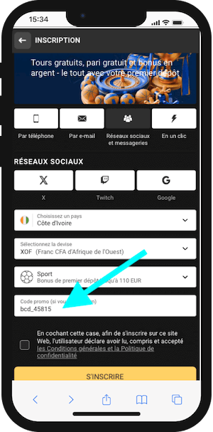 inscription betandyou avec code promo